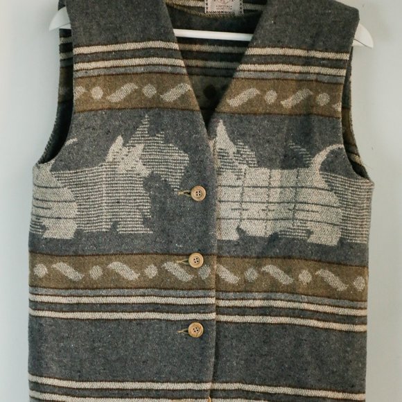 Vintage 90s Y2K Wool Blend Dog Print Vest - Picture 2 of 4